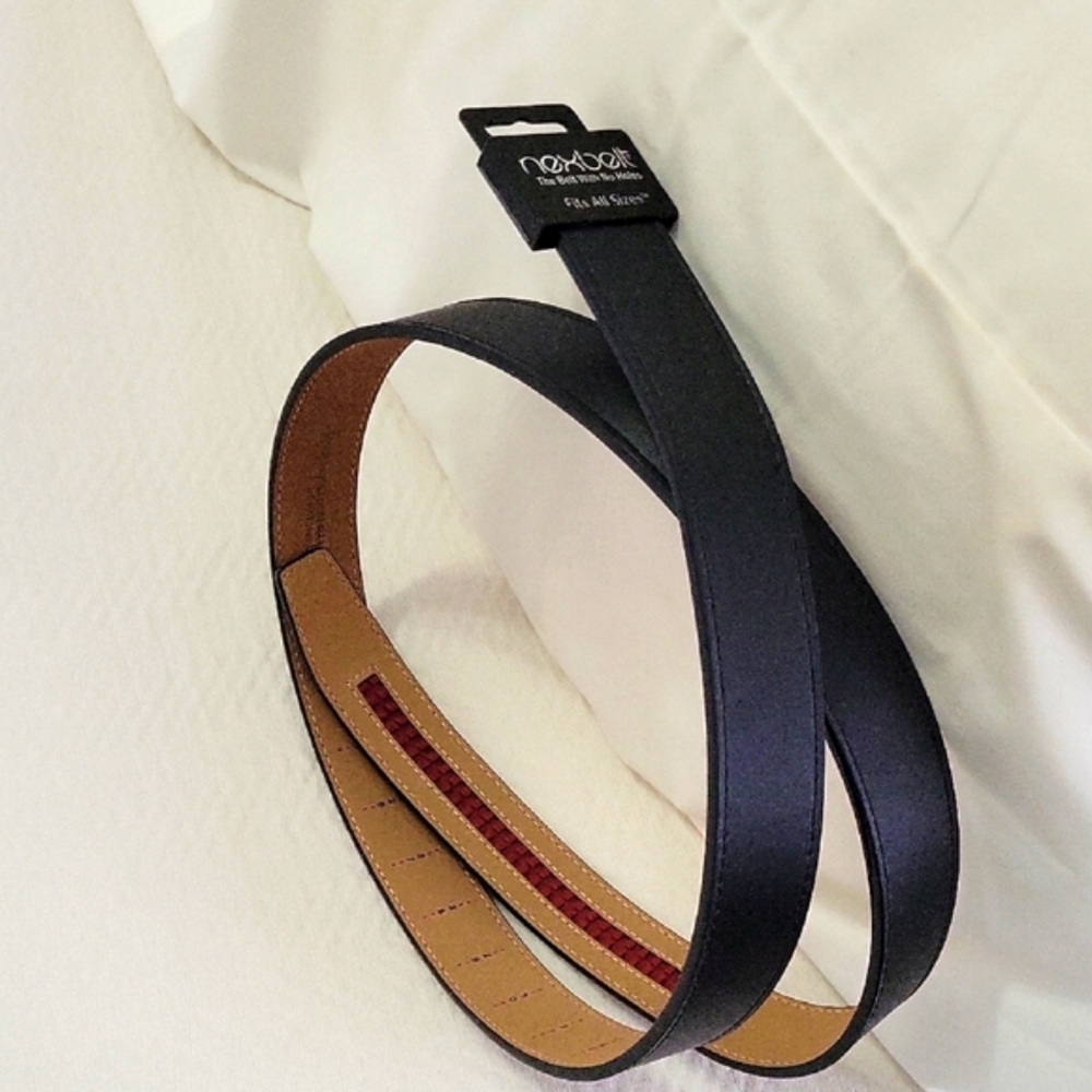 Men's Nextel Black Leather Belt - The Belt with No Holes - OSFA